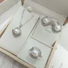 A versatile set of freshwater pearl necklaces for women, a three-piece set with square micro-inlaid zircon pearl stud rings and pendants details Picture
